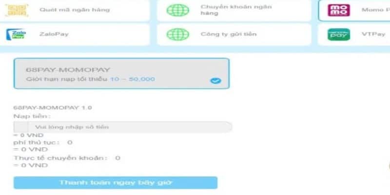 Nạp tiền KO66 bằng ví điện tử Momo rất tiện lợi